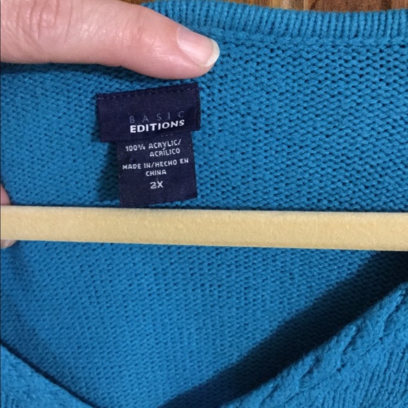 Turquoise sweater with textured pattern. - Picture 2 of 4